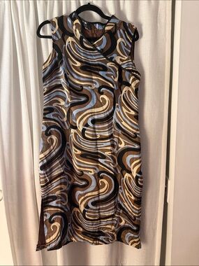 Custom Silk Sleeveless Brown Swirl-Print Dress